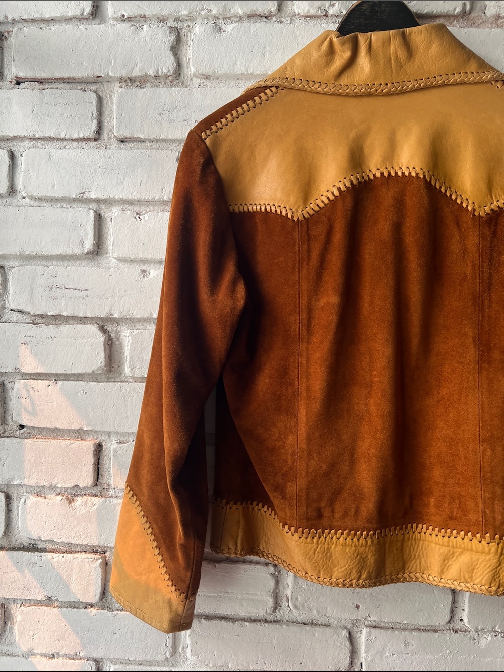 70s Made in Mexico handmade Suede Two-Tone Brown Leather Trim Jacket - Women - Picture 5 of 7